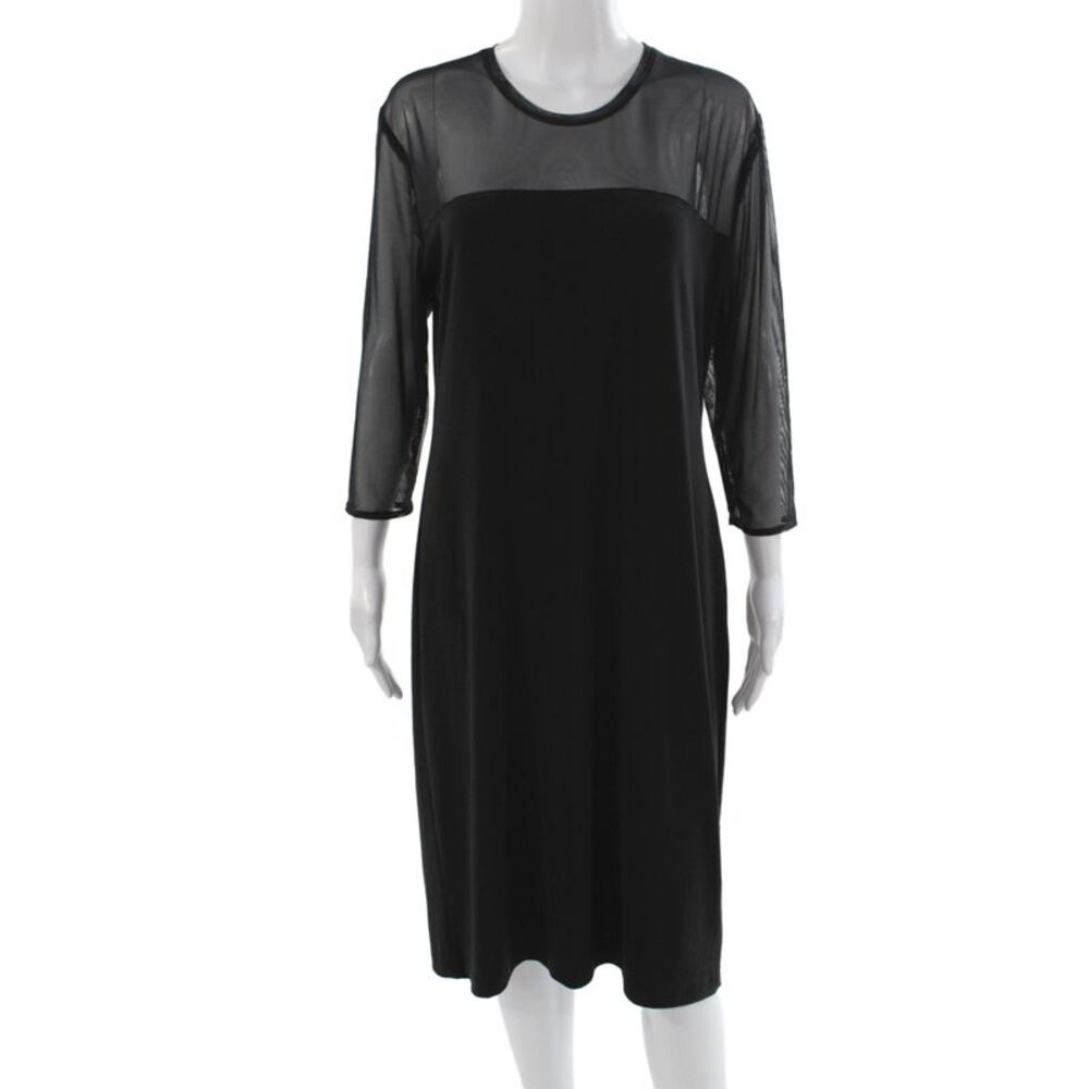 Kamali Kulture Women Sheath Dress Black 3/4 Sleeve Crew Neck Short Size XL